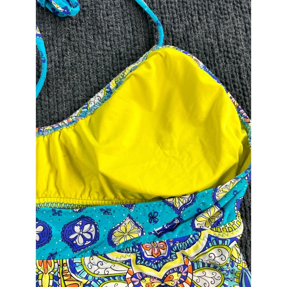 Trina Turk Womens Turquoise Yellow Paisley Tankini Swimsuit Set Size 8
